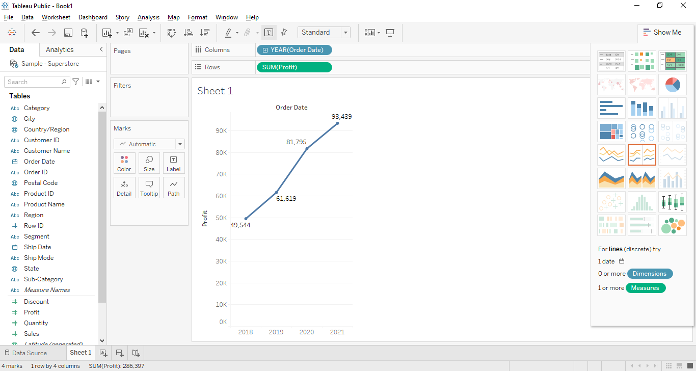 tableau show me line chart cloudduggu